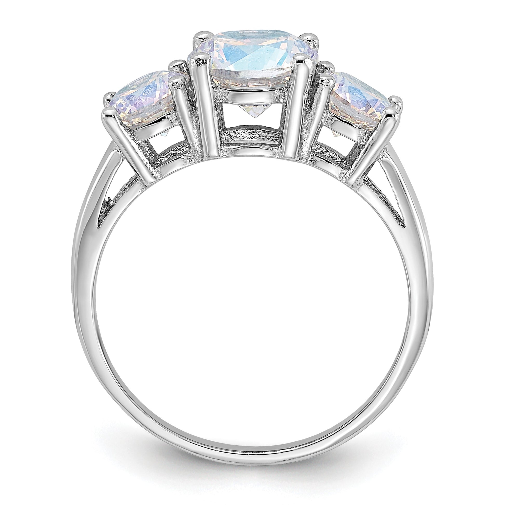 Sterling Silver Rhodium-plated Iridescent CZ 3-Stone Ring