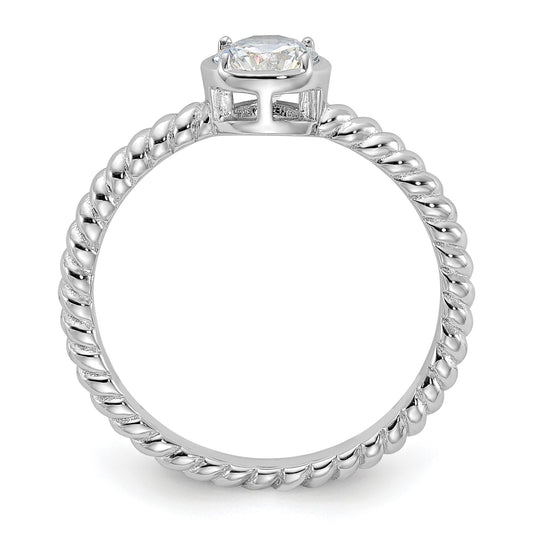 Sterling Silver Rhodium-plated CZ Twisted Ring