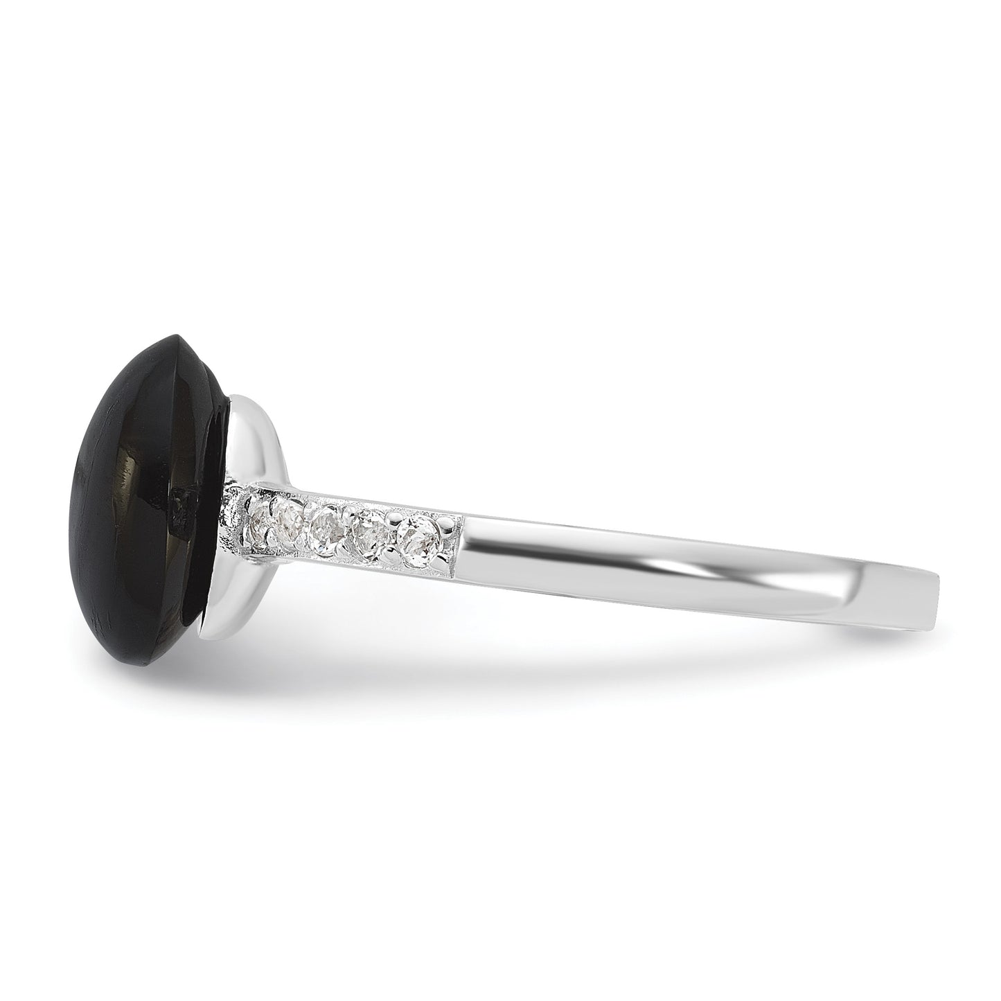 Sterling Silver Rhodium-plated Onyx and .2WT White Topaz Ring