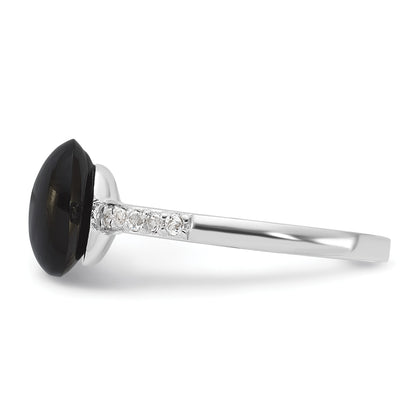 Sterling Silver Rhodium-plated Onyx and .2WT White Topaz Ring