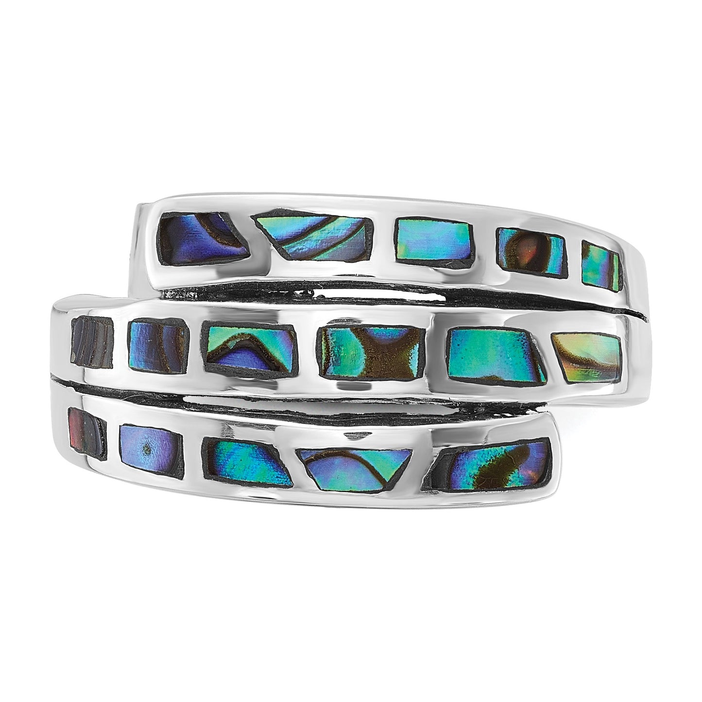 Sterling Silver Rhodium-Plated Polished Abalone Fancy Band Ring
