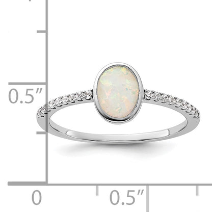 Sterling Silver Rhodium-plated Created Opal and CZ Ring