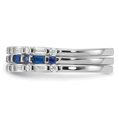 Sterling Silver Rhodium-plated Blue and White CZ 3 Ring Set