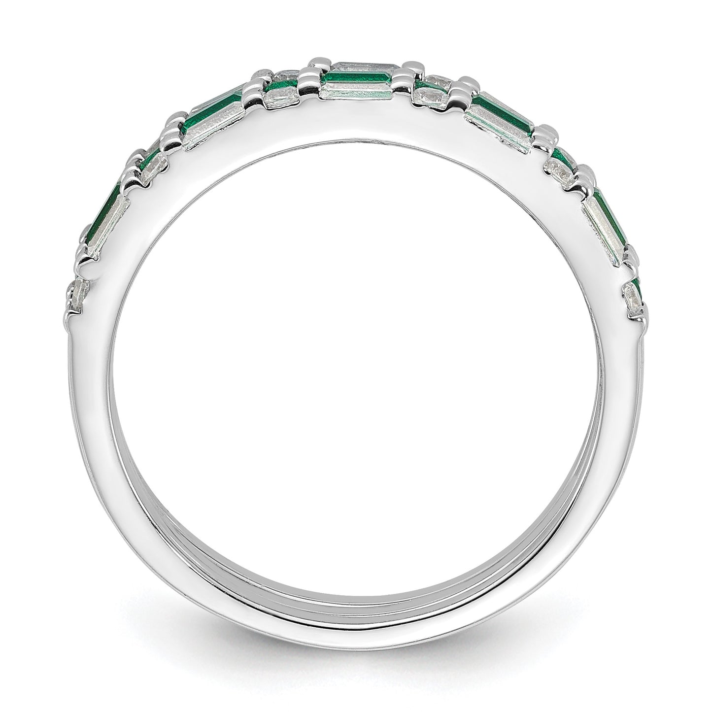 Sterling Silver Rhodium-plated Green and White CZ 3 Ring Set