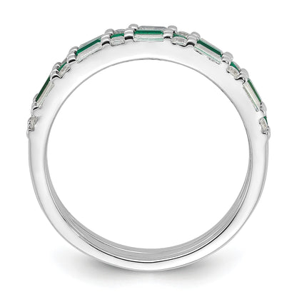 Sterling Silver Rhodium-plated Green and White CZ 3 Ring Set