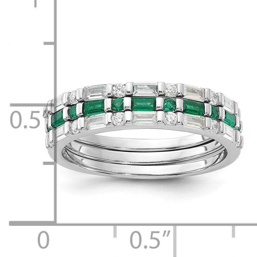 Sterling Silver Rhodium-plated Green and White CZ 3 Ring Set