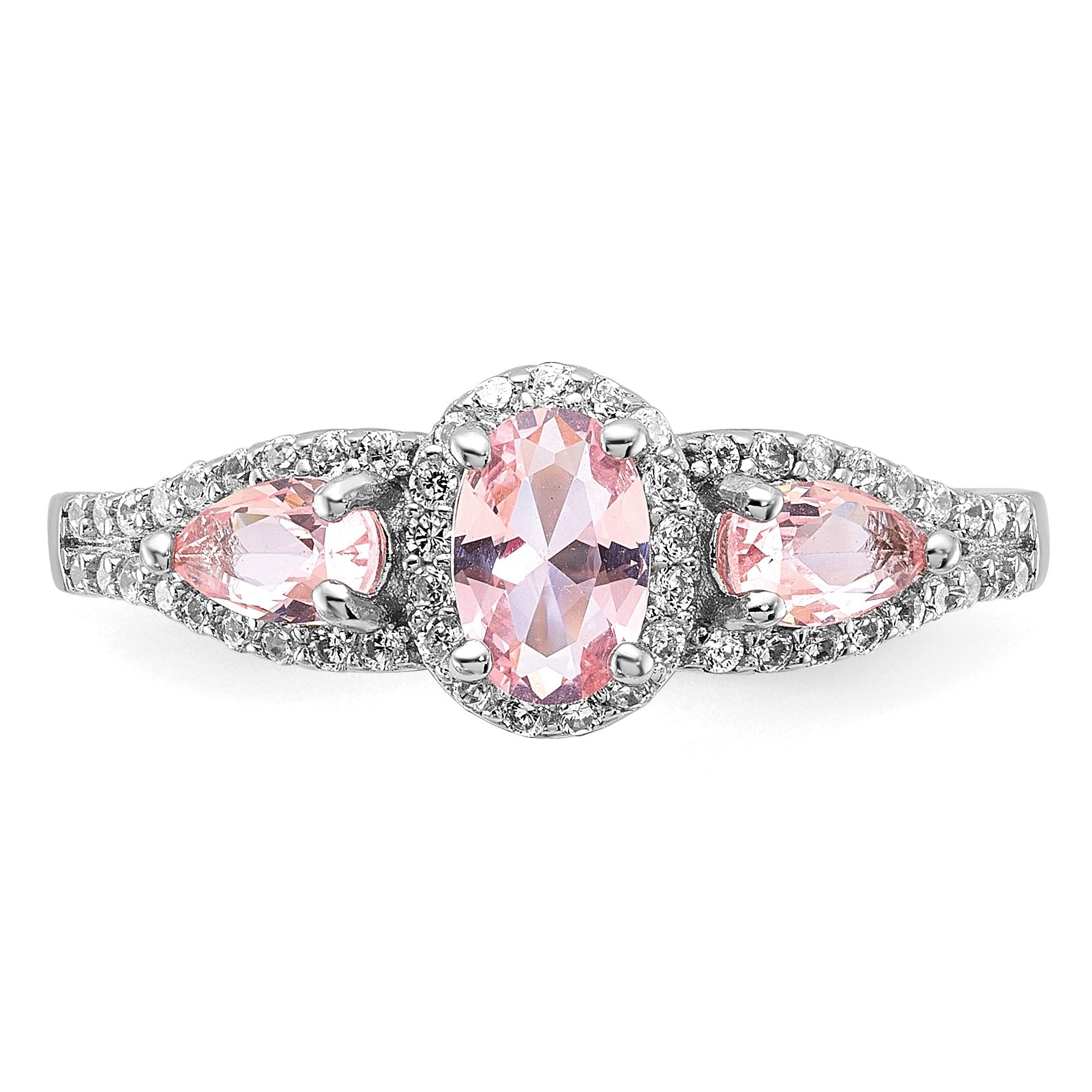 Sterling Silver Rhodium-plated Nano Crystal and CZ Ring