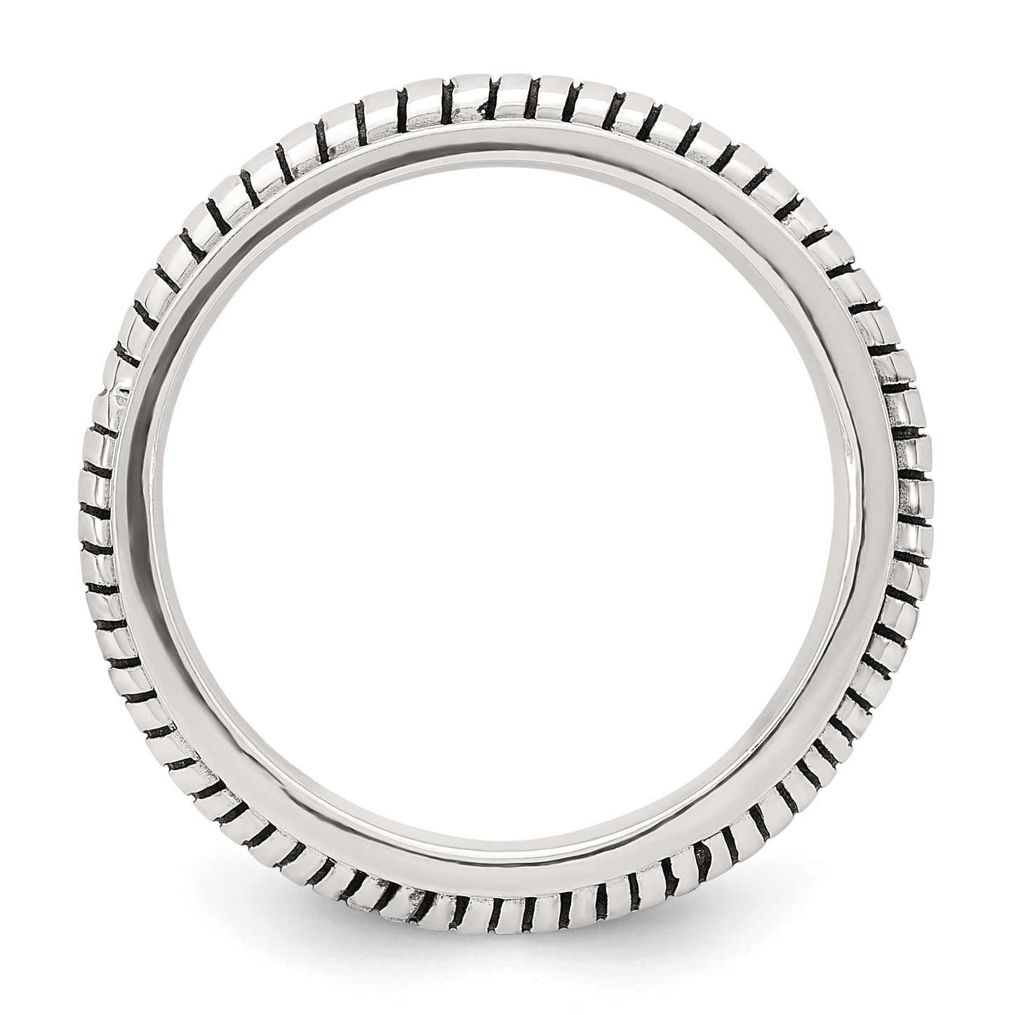 Sterling Silver Polished Oxidized Half Round Patterned Men's Ring
