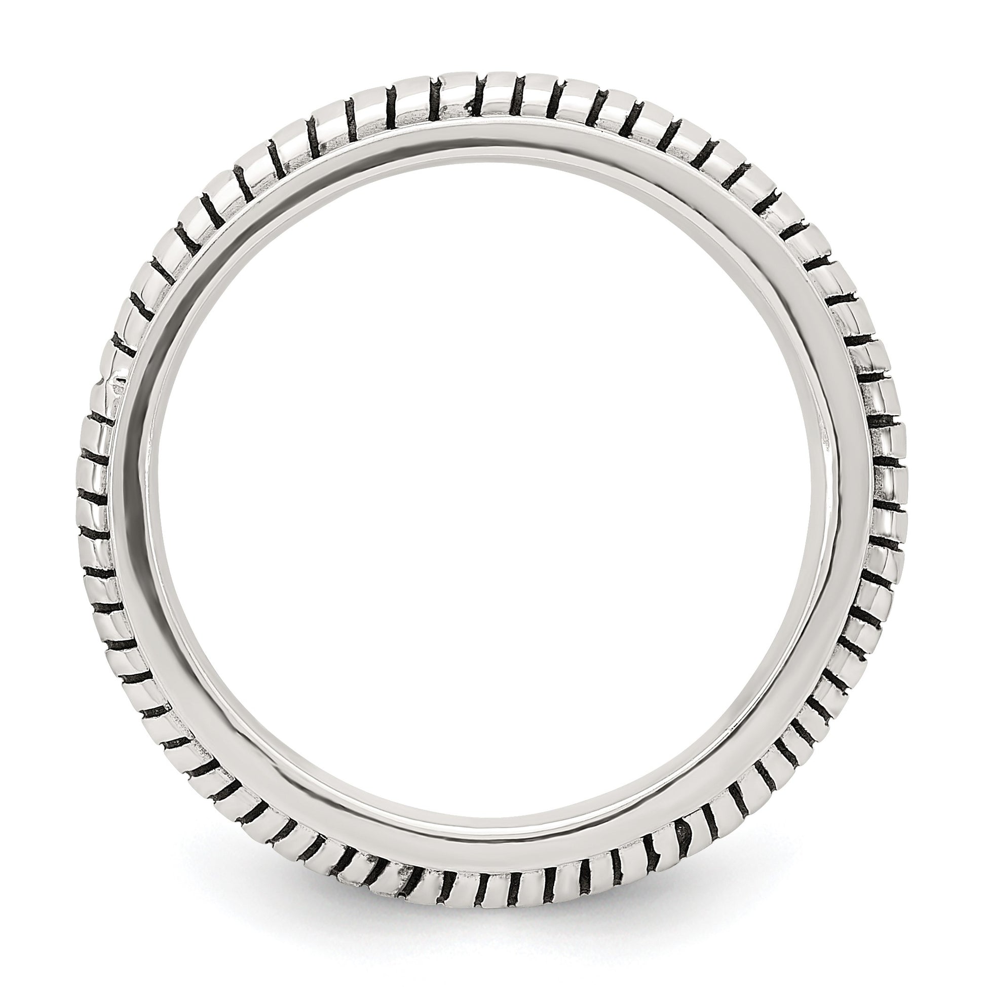 Sterling Silver Polished Oxidized Half Round Patterned Men's Ring
