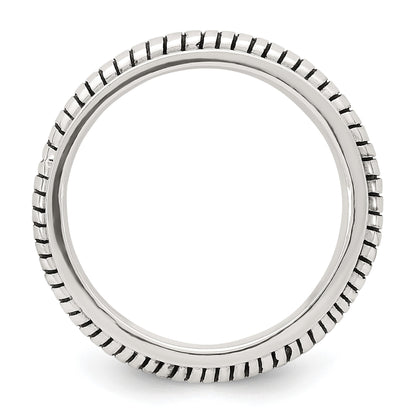 Sterling Silver Polished Oxidized Half Round Patterned Men's Ring