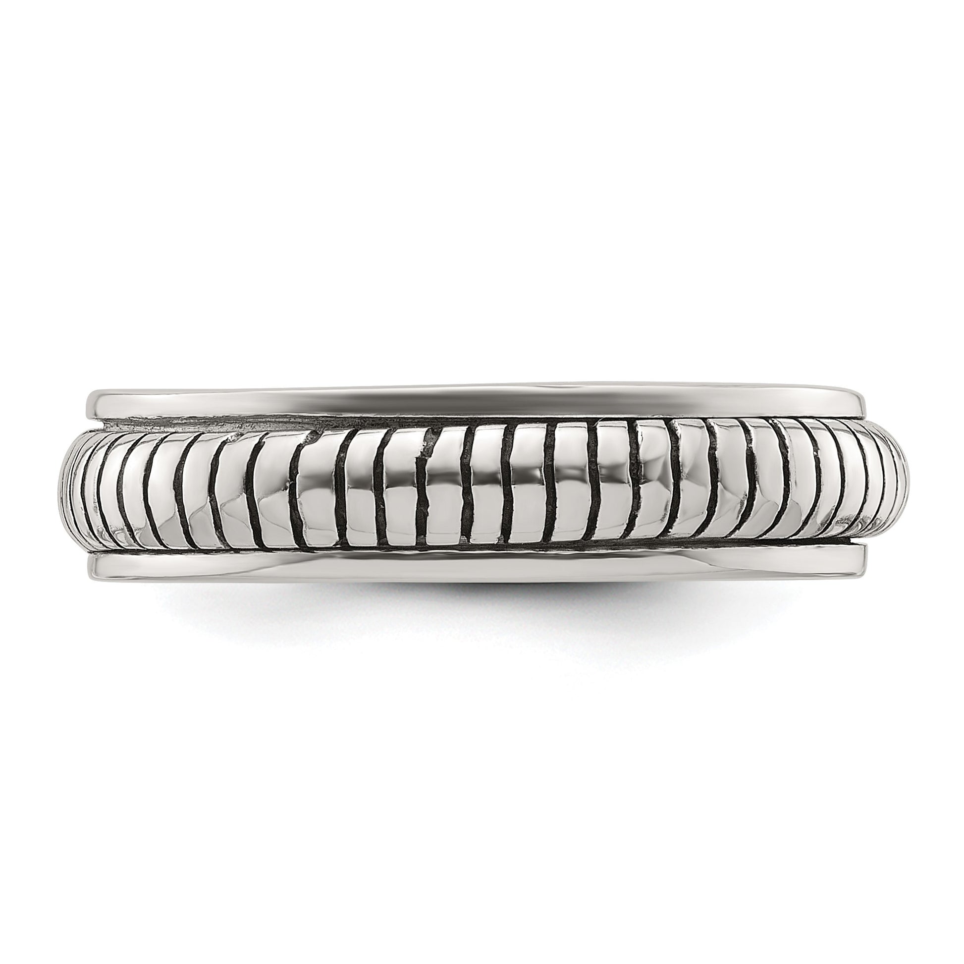 Sterling Silver Polished Oxidized Half Round Patterned Men's Ring