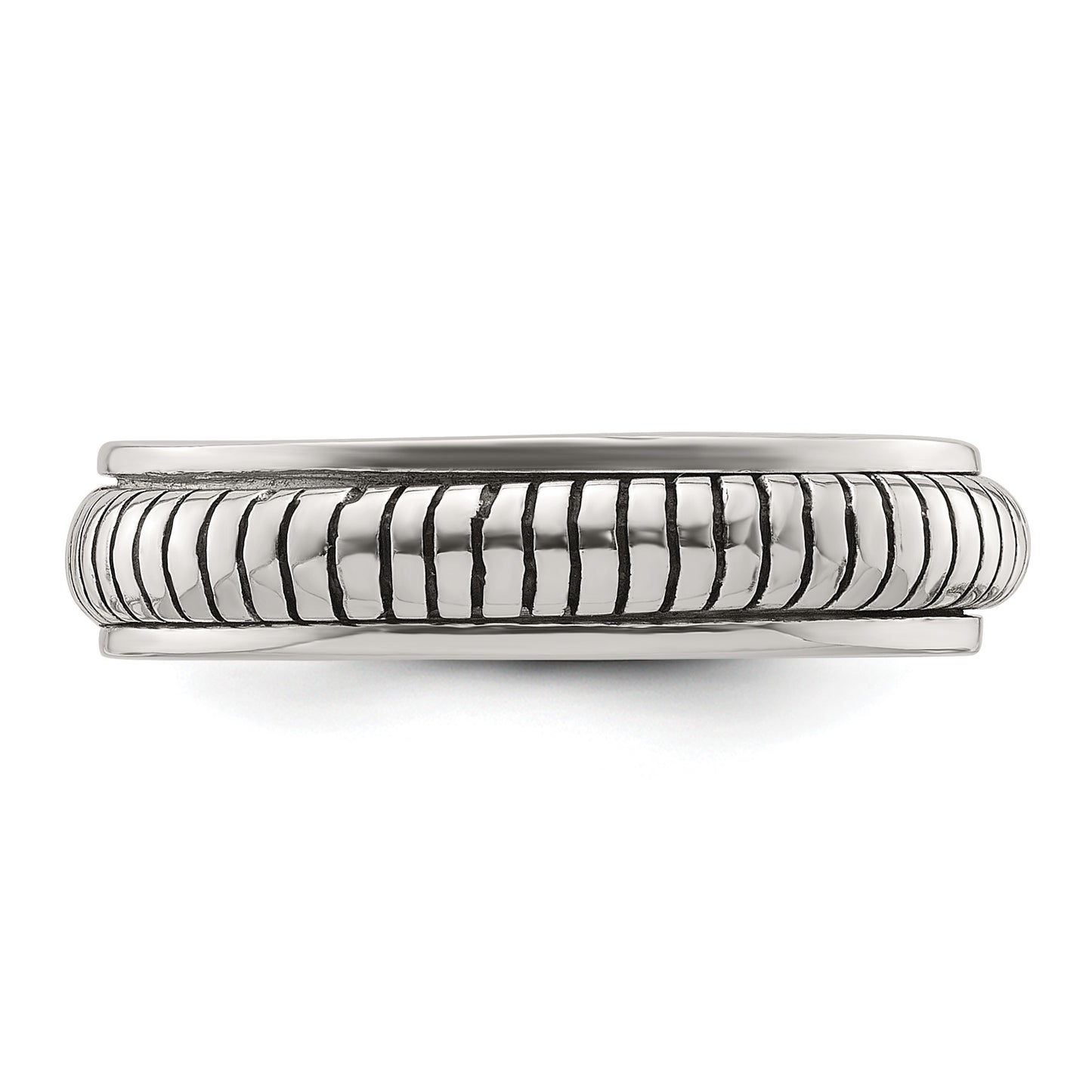 Sterling Silver Polished Oxidized Half Round Patterned Men's Ring