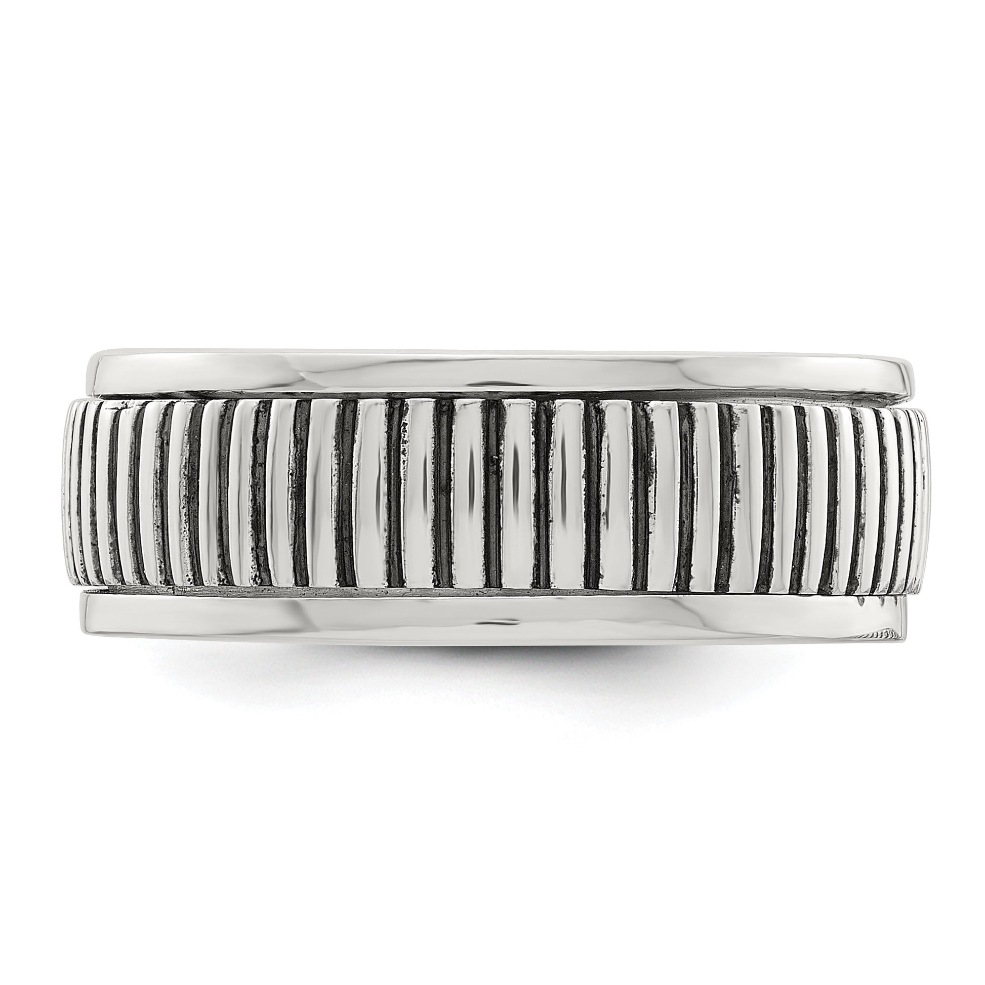 Sterling Silver Polished Oxidized Patterned Men's Ring
