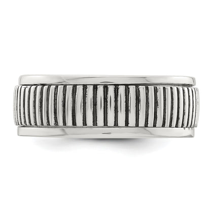 Sterling Silver Polished Oxidized Patterned Men's Ring