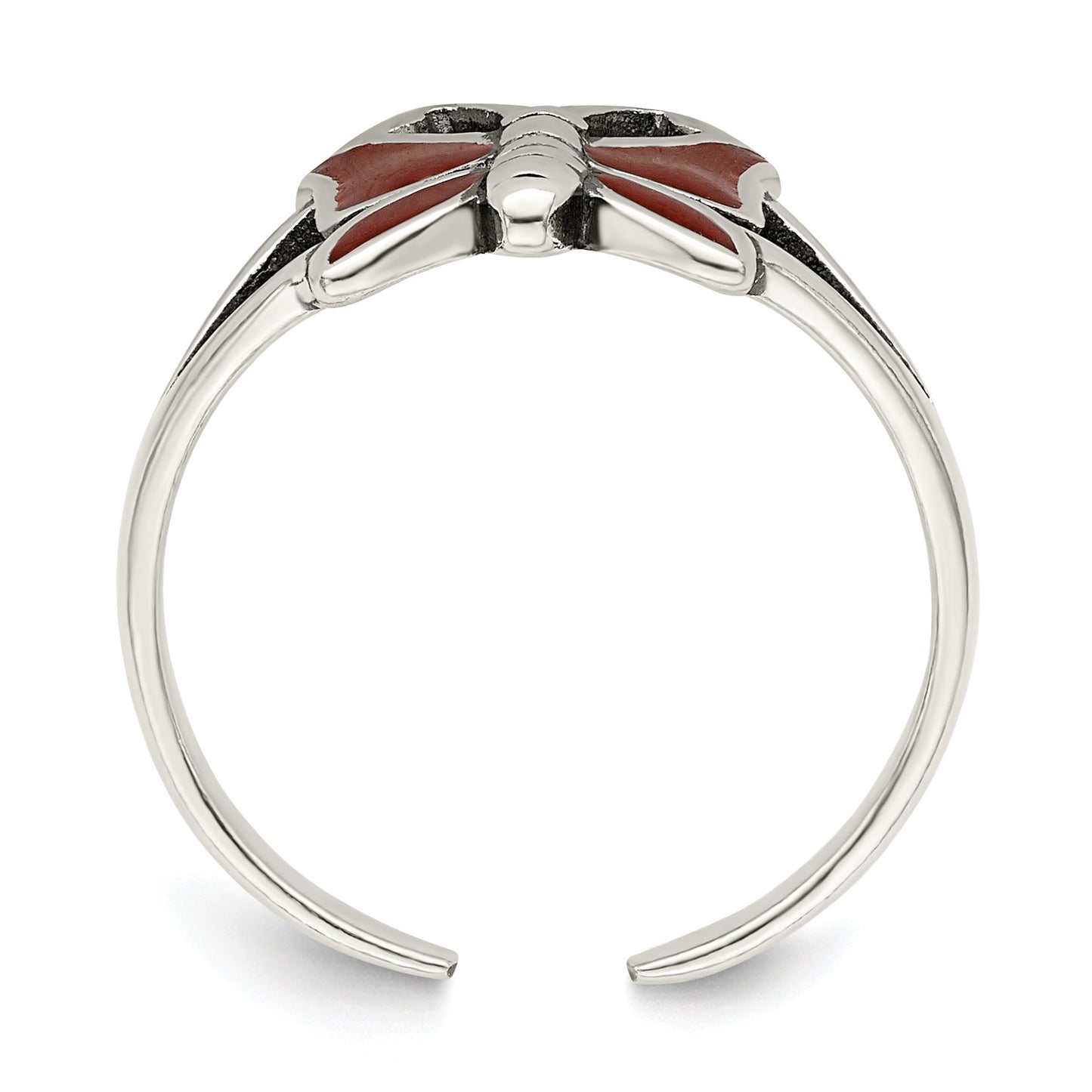 Sterling Silver Antiqued Red Enameled Butterfly Toe Ring