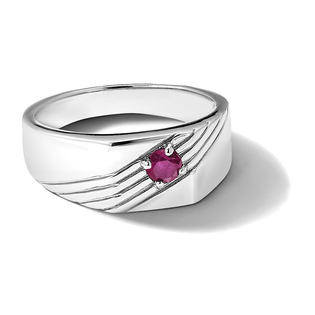 Sterling Silver Rhodium-plated African Ruby Signet Men's Ring