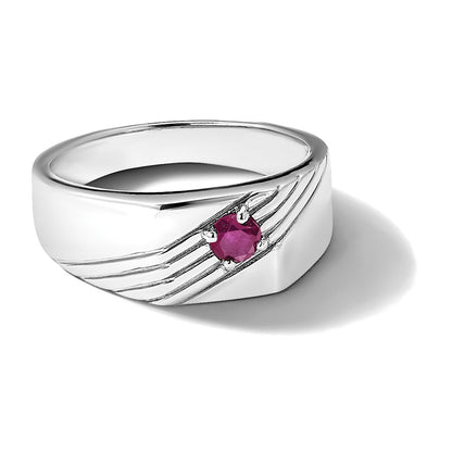 Sterling Silver Rhodium-plated African Ruby Signet Men's Ring