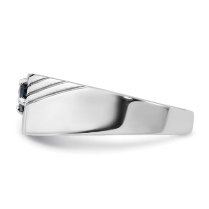 Sterling Silver Rhodium-plated Dark Blue Sapphire Signet Men's Ring