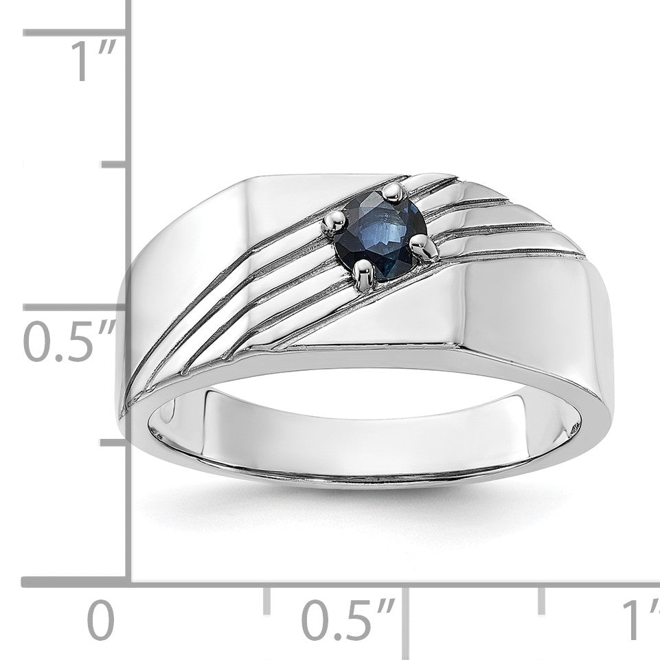 Sterling Silver Rhodium-plated Dark Blue Sapphire Signet Men's Ring
