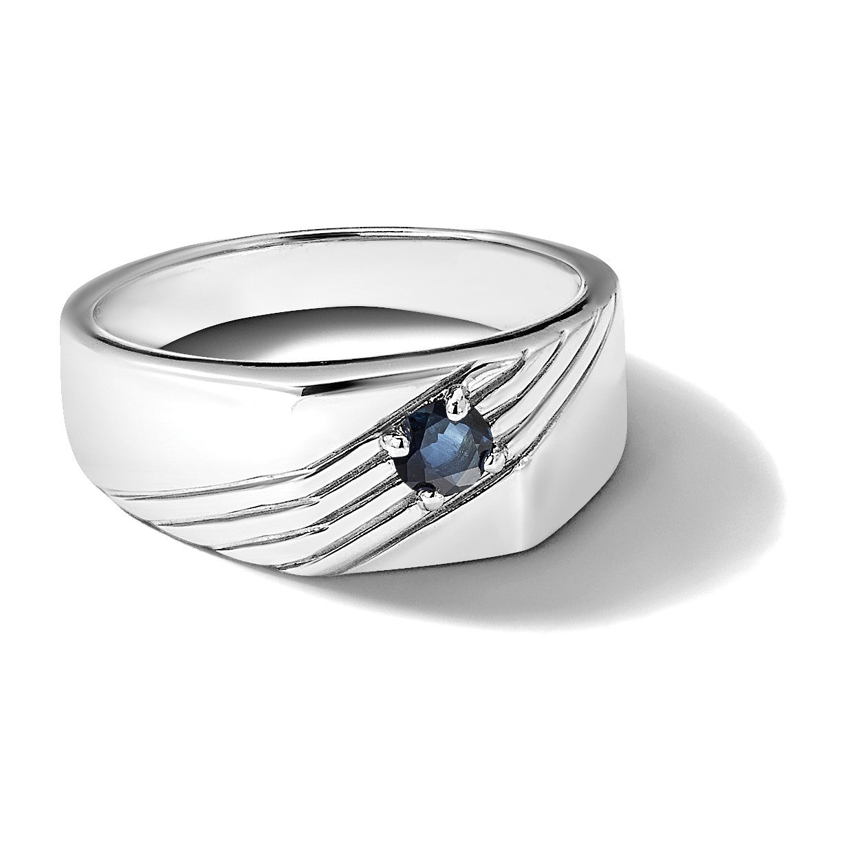 Sterling Silver Rhodium-plated Dark Blue Sapphire Signet Men's Ring