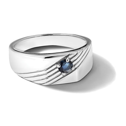 Sterling Silver Rhodium-plated Dark Blue Sapphire Signet Men's Ring
