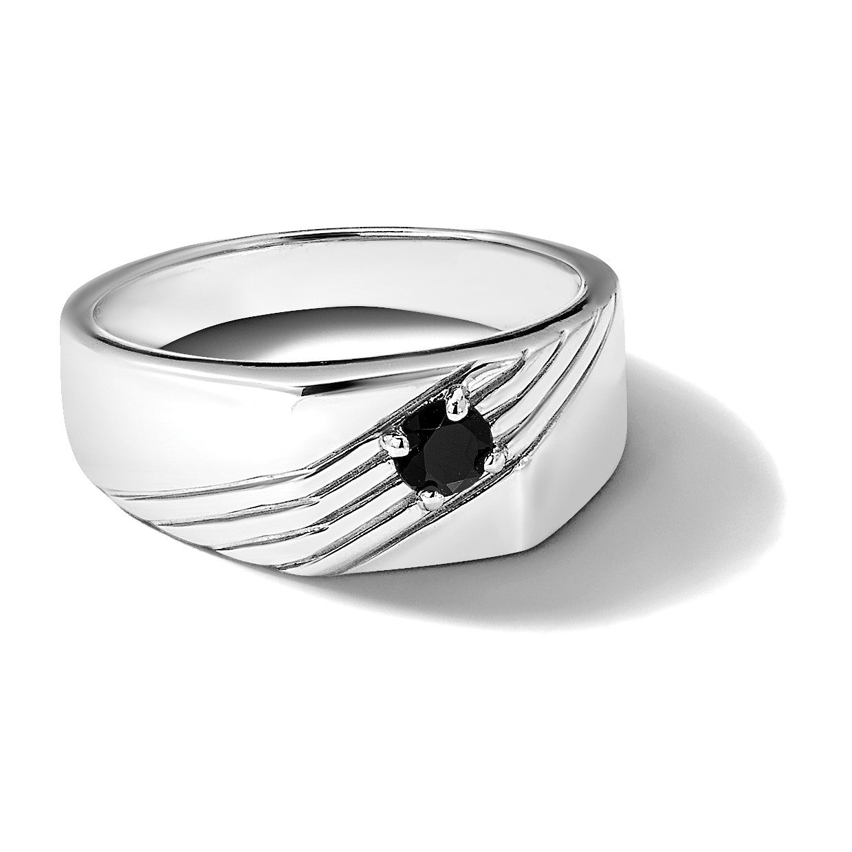 Sterling Silver Rhodium-plated Black Onyx Signet Men's Ring