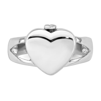 Sterling Silver Rhodium-plated Polished Heart Ash Holder Size 8 Ring