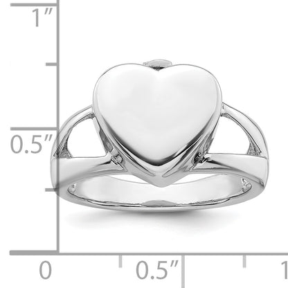Sterling Silver Rhodium-plated Polished Heart Ash Holder Size 8 Ring