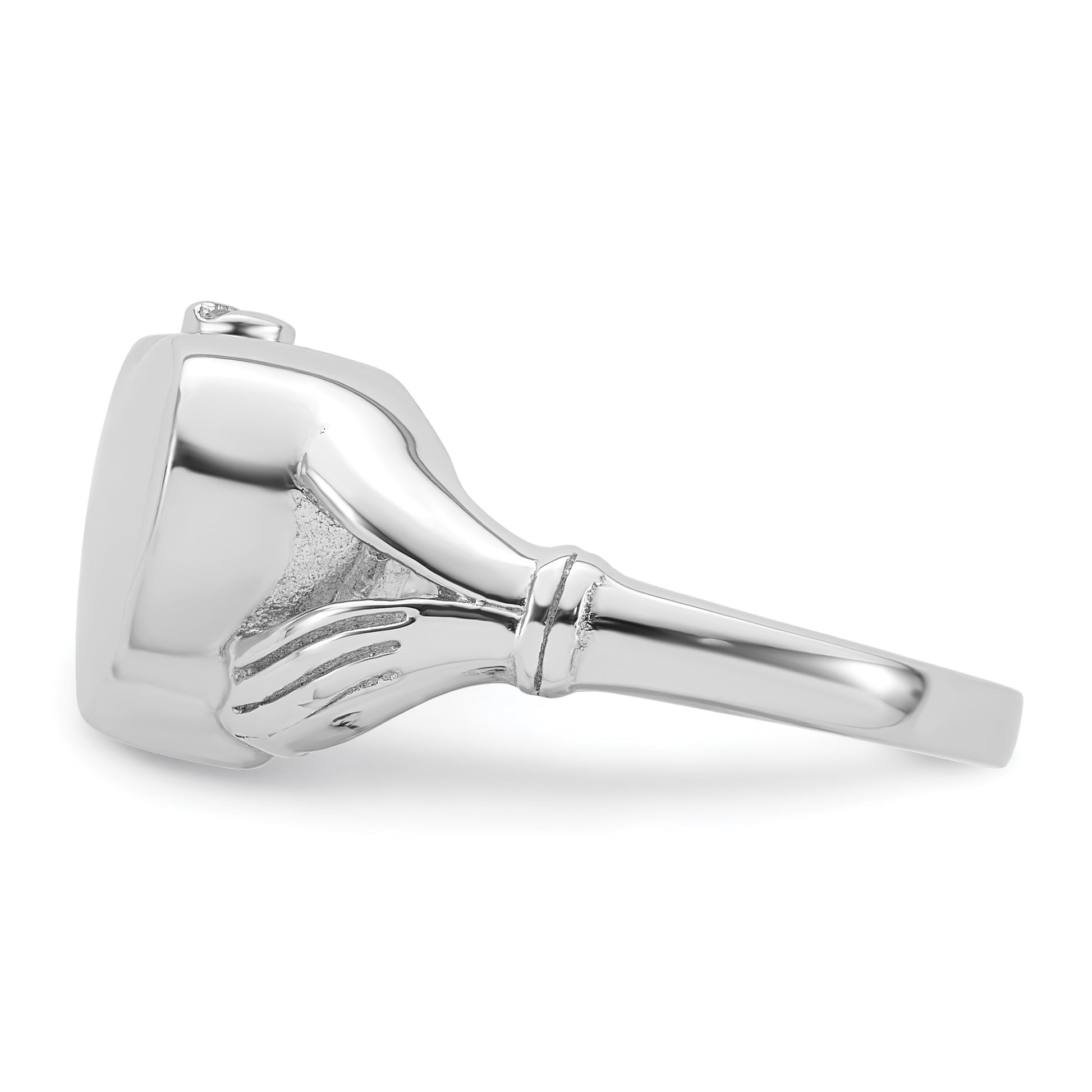 Sterling Silver Rhodium-plated Polished Claddagh Heart Ash Holder Size 7 Ring