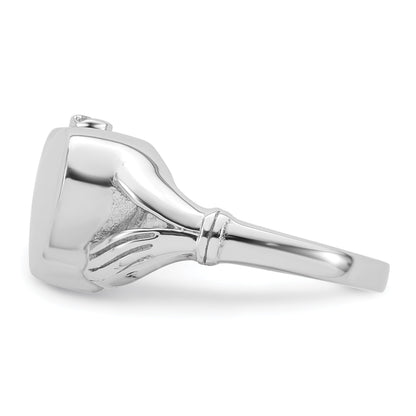Sterling Silver Rhodium-plated Polished Claddagh Heart Ash Holder Size 7 Ring