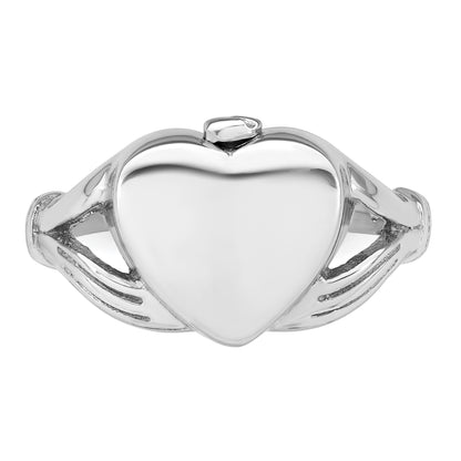 Sterling Silver Rhodium-plated Polished Claddagh Heart Ash Holder Size 6 Ring