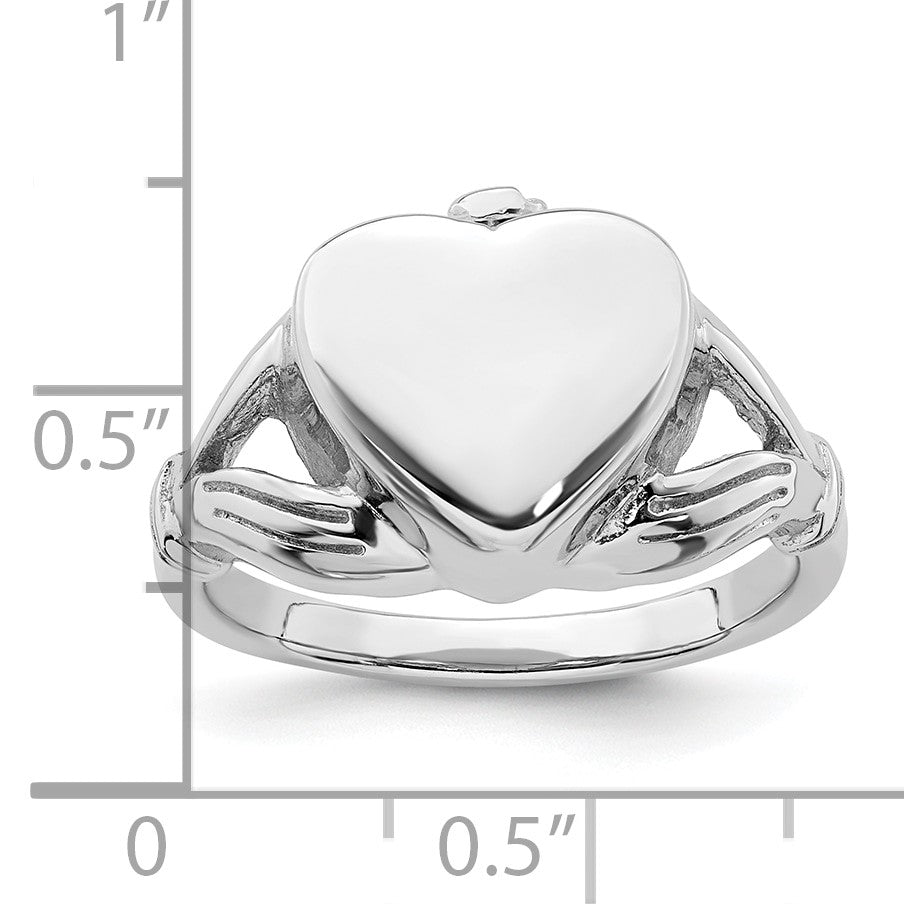 Sterling Silver Rhodium-plated Polished Claddagh Heart Ash Holder Size 6 Ring