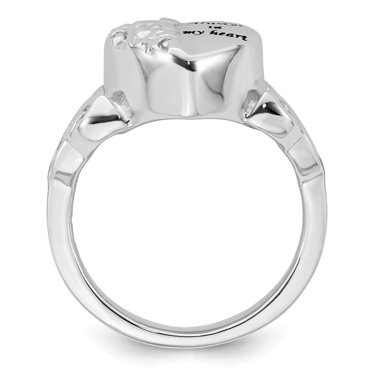 Sterling Silver Rhod-plated Enameled Celtic Knot Heart ALWAYS IN MY HEART Ash Holder Size 8 Ring