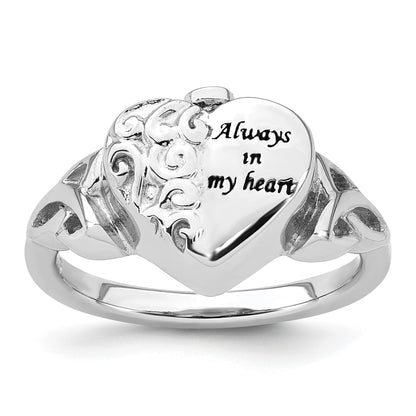 Sterling Silver Rhod-plated Enameled Celtic Knot Heart ALWAYS IN MY HEART Ash Holder Size 7 Ring