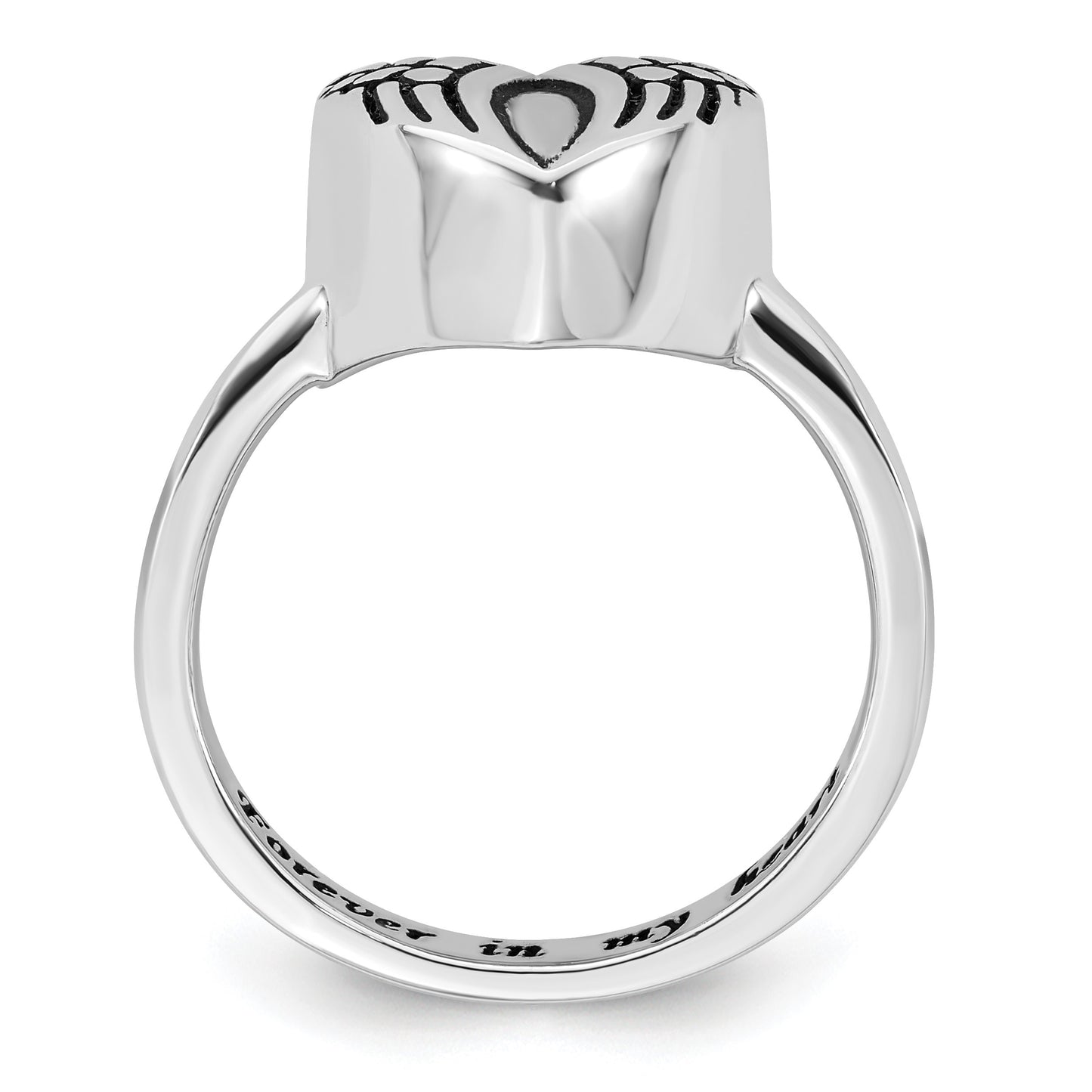 Sterling Silver Rhodium-plated Enameled Heart With Wings FOREVER IN MY HEART (Inside) Ash Holder Size 6 Ring