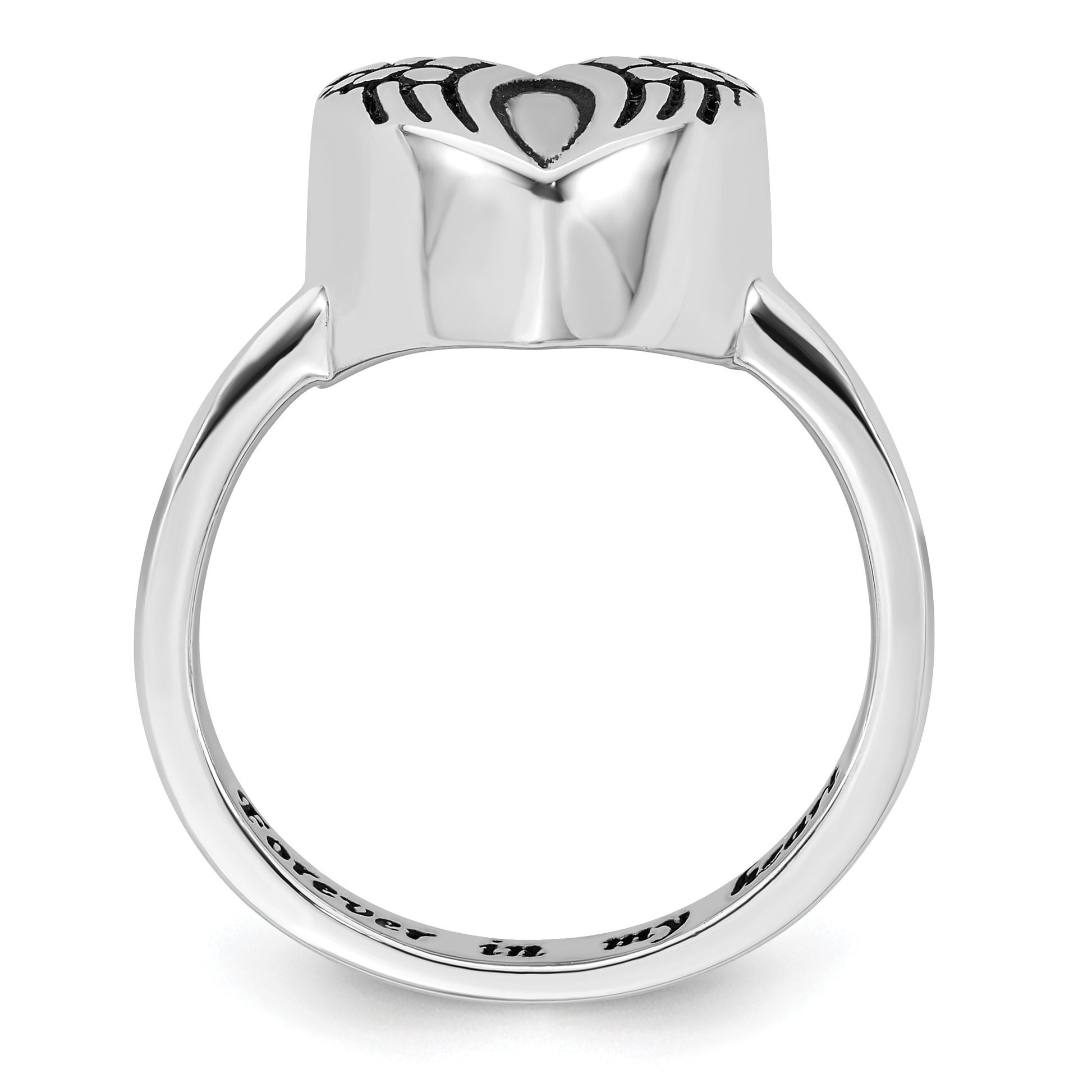 Sterling Silver Rhodium-plated Enameled Heart With Wings FOREVER IN MY HEART (Inside) Ash Holder Size 6 Ring