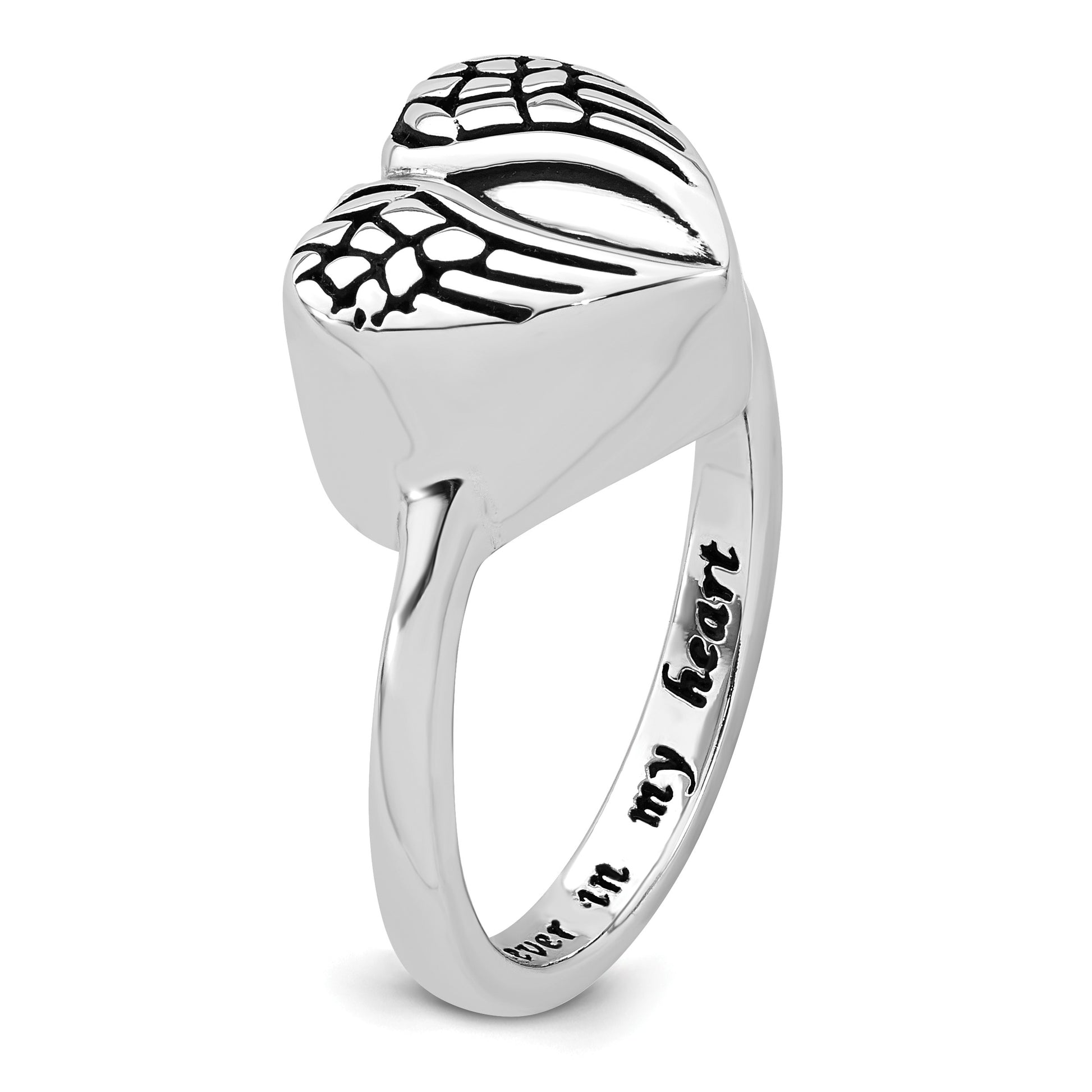 Sterling Silver Rhodium-plated Enameled Heart With Wings FOREVER IN MY HEART (Inside) Ash Holder Size 7 Ring