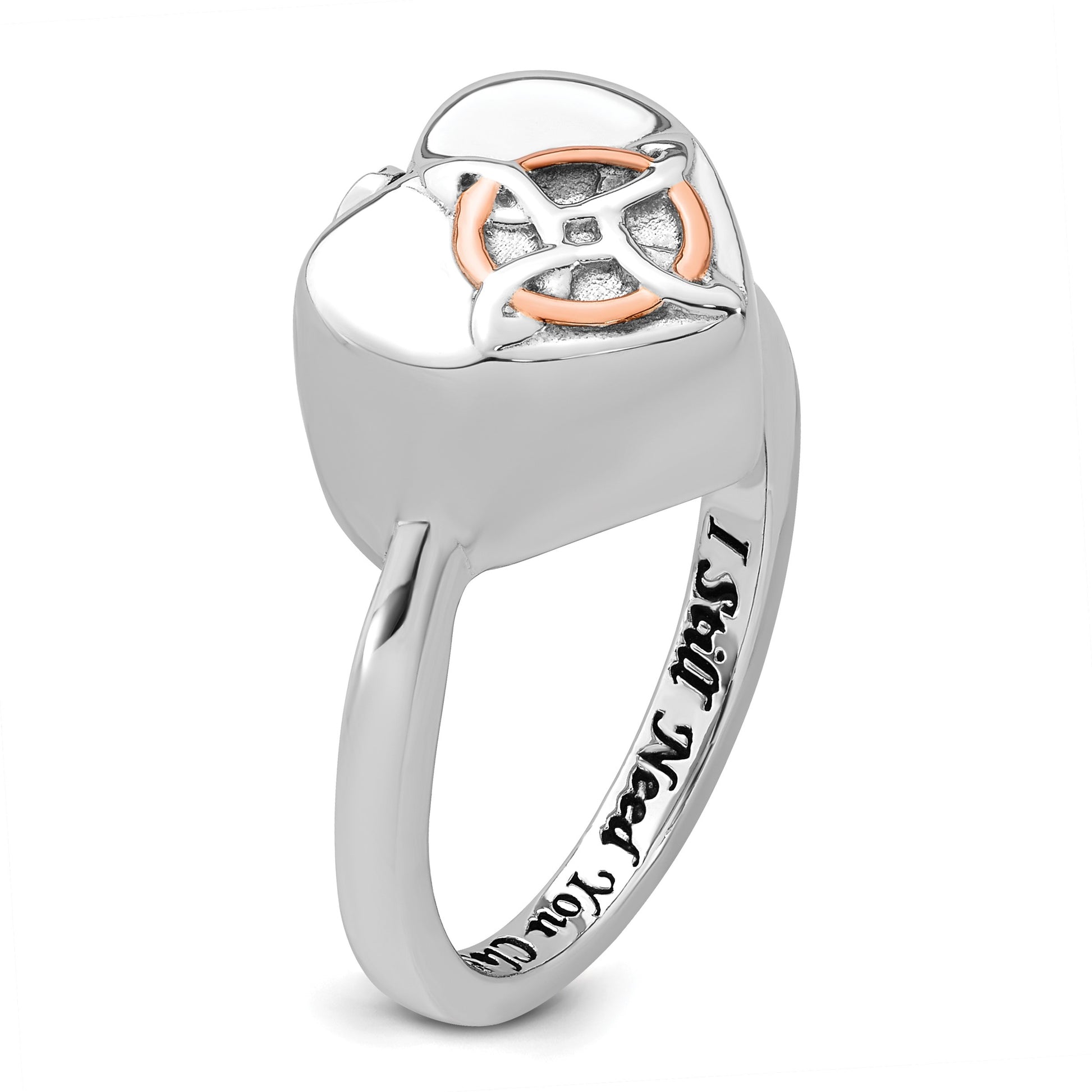 Sterling Silver Rhodium-plated with Rose-tone Circle Celtic Heart I STILL NEED YOU CLOSE TO ME (Inside) Ash Holder Size 7 Ring