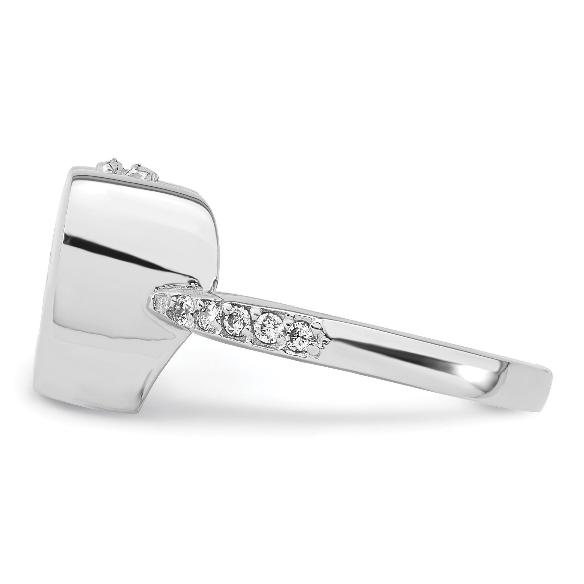 Sterling Silver Rhodium-plated CZ Shank Heart Enameled Paw Print FOREVER IN MY HEART (Inside) Ash Holder Size 8 Ring