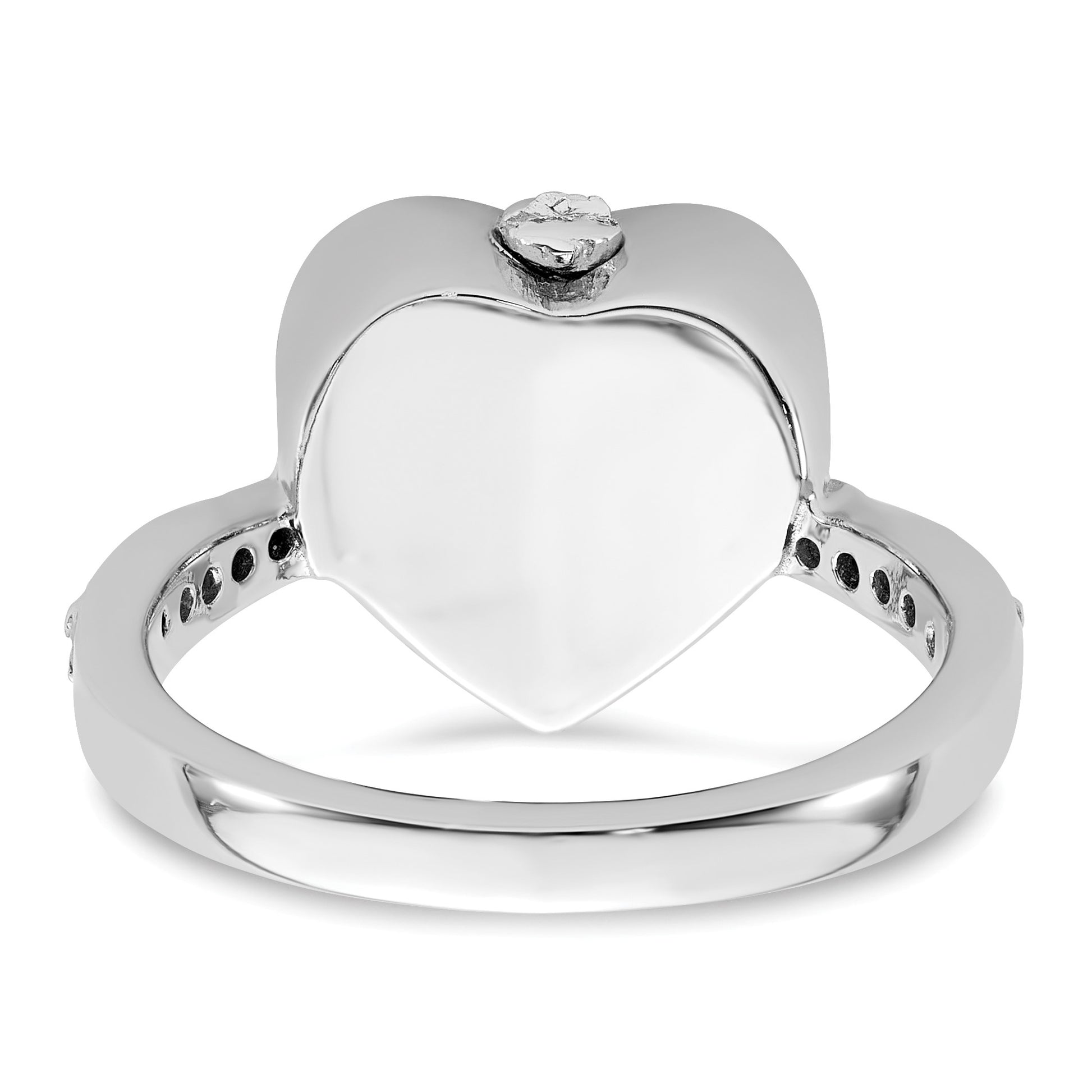 Sterling Silver Rhodium-plated CZ Shank Heart Enameled Paw Print FOREVER IN MY HEART (Inside) Ash Holder Size 8 Ring