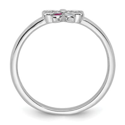 Sterling Silver Rhodium-plated Children's Size 3 Pink CZ with Pink and White Enamel Bow Ring