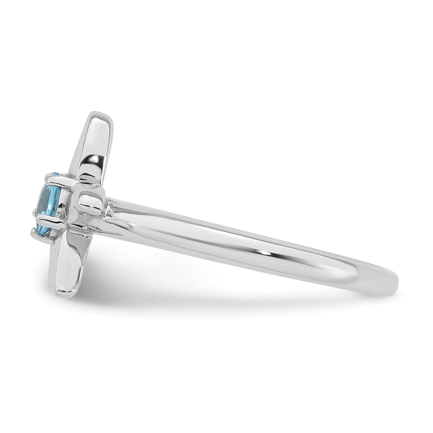 Sterling Silver Rhodium-plated Polished Round Light Swiss Blue Topaz Starfish Ring