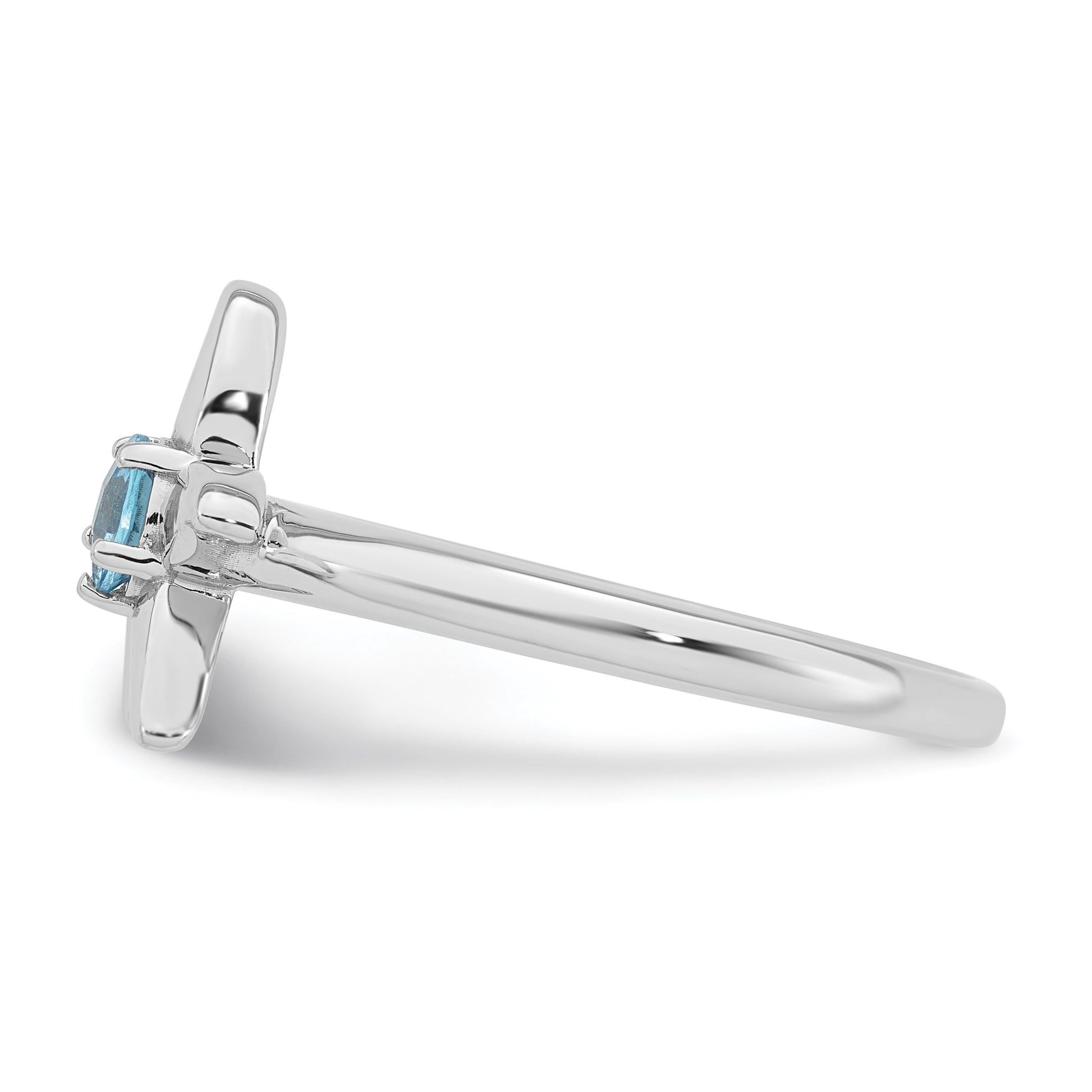 Sterling Silver Rhodium-plated Polished Round Light Swiss Blue Topaz Starfish Ring