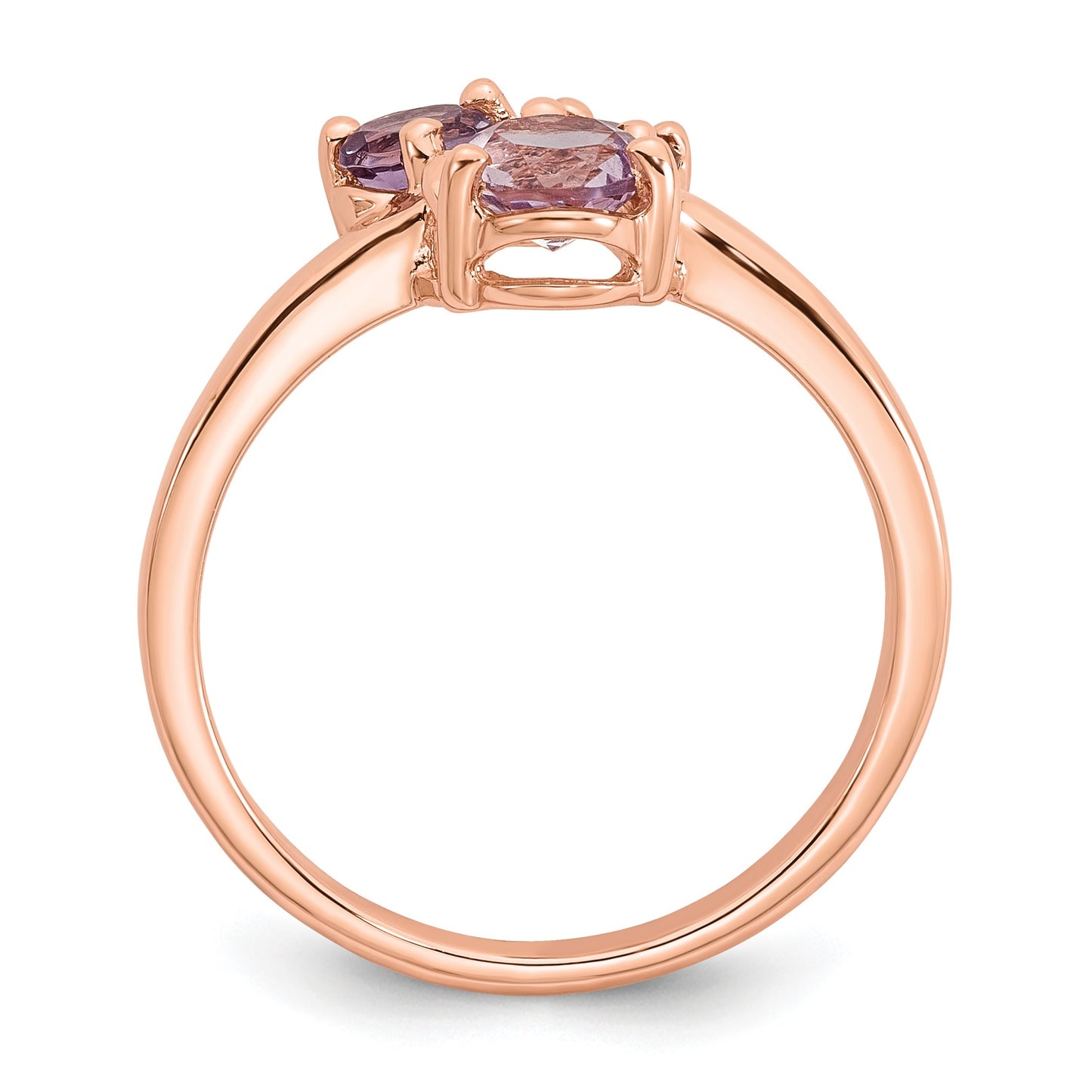 Sterling Silver Rose Gold-plated Polished Round Amethyst, Pink Quartz and Rhodolite Garnet Size 8 Ring