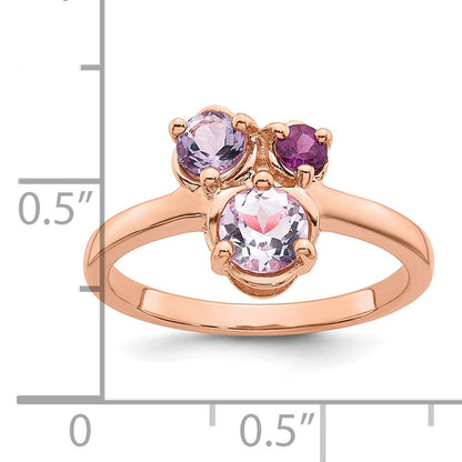 Sterling Silver Rose Gold-plated Polished Round Amethyst, Pink Quartz and Rhodolite Garnet Size 8 Ring