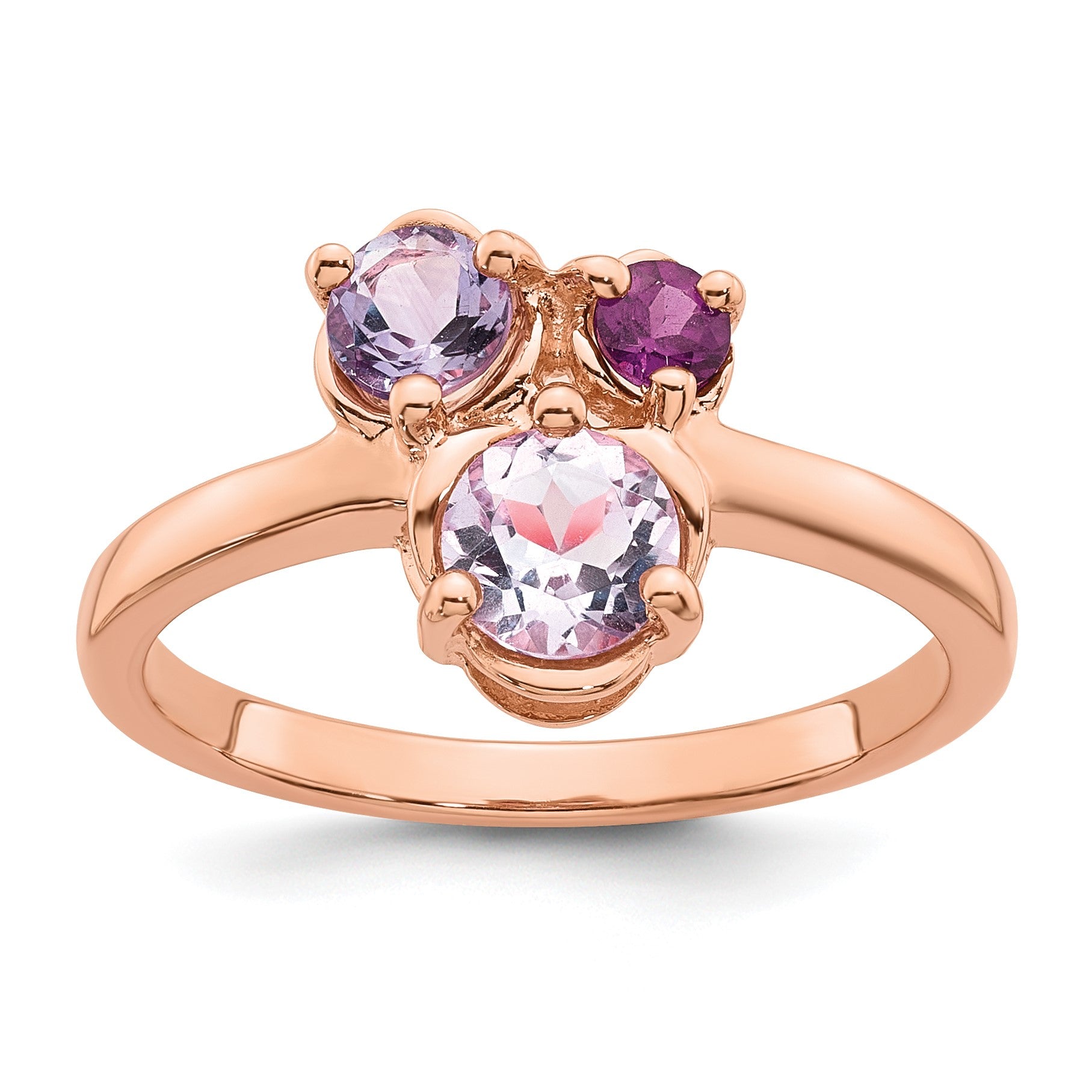 Sterling Silver Rose Gold-plated Polished Round Amethyst, Pink Quartz and Rhodolite Garnet Size 8 Ring