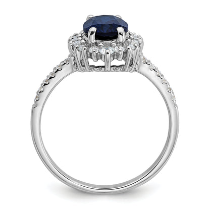 Sterling Silver Lab Created Sapphire and CZ Oval Halo Size 7 Ring
