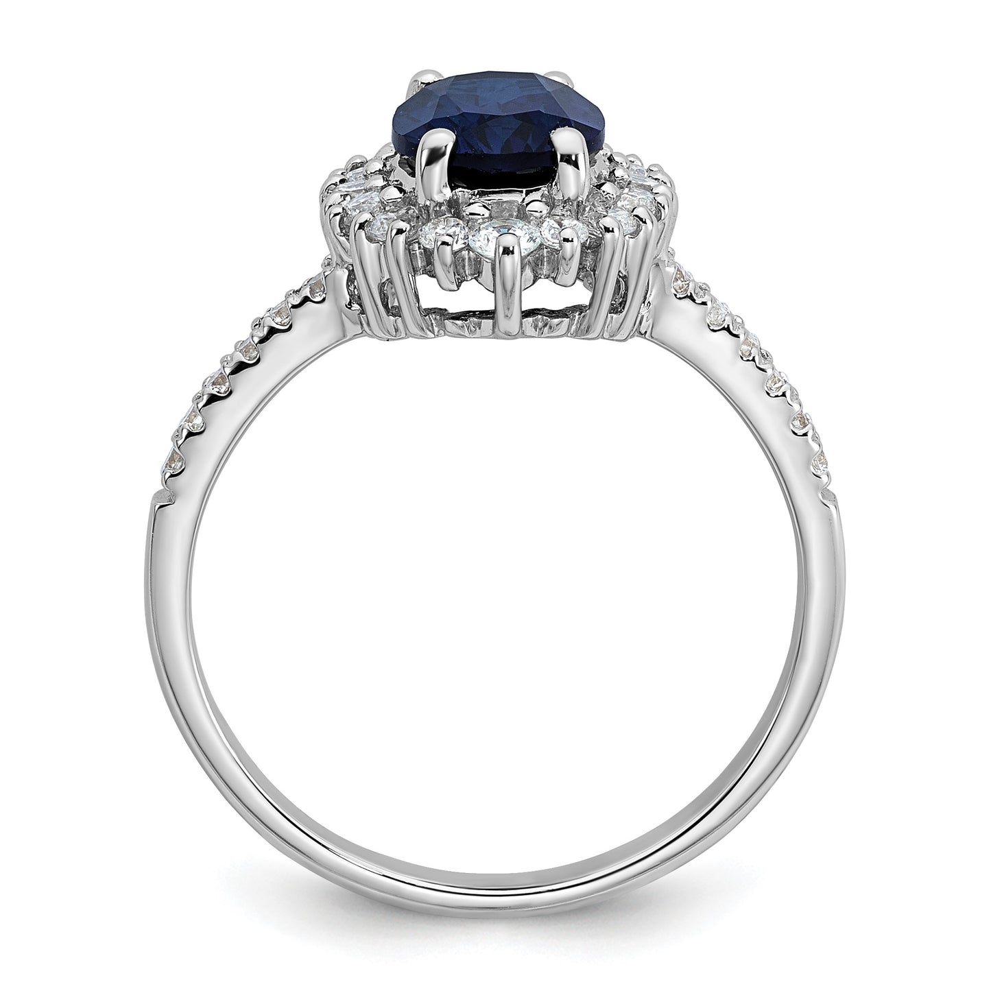 Sterling Silver Rhodium-plated Polished Lab Created Sapphire and CZ Oval Halo Size 7 Ring