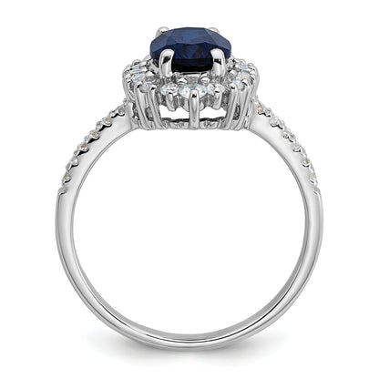 Sterling Silver Rhodium-plated Polished Lab Created Sapphire and CZ Oval Halo Size 8 Ring