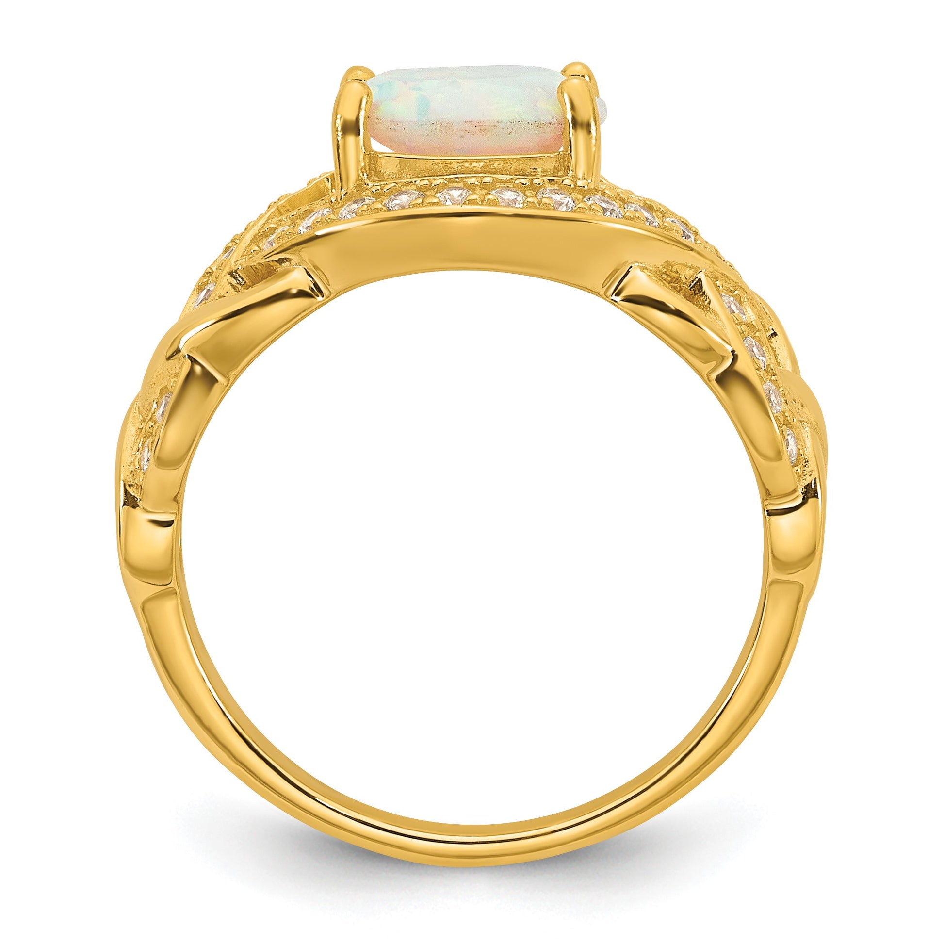 Sterling Silver Gold-tone Polished CZ and Lab Created Opal Size 7 Twisted Ring